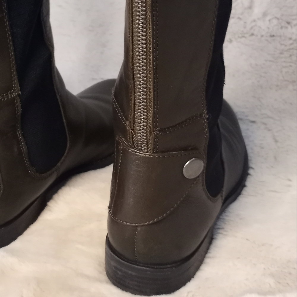 Franco Sarto Leather Tahini Moss Olive Green Boho Stretch Panel Wide Calf Boot 7 - Picture 7 of 16